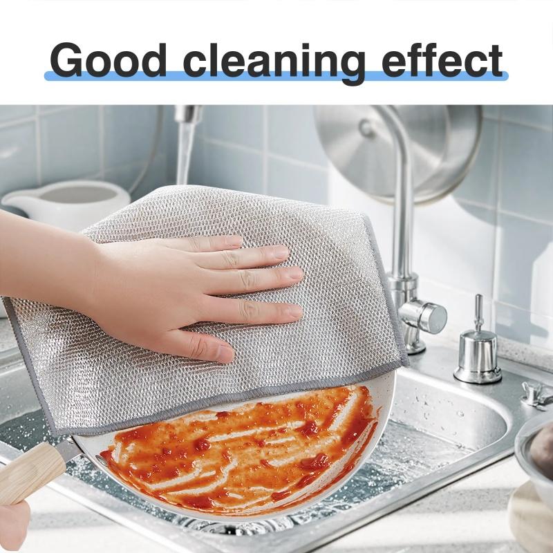 20Counts Non Scratch Wire Dishcloth Multipurpose Wire Dishwashing Rag Metal Scrubbers for  for Wet and Dry Cleaning, 2-Layer Kitchen Cleaning Cloth Cleaning Tool