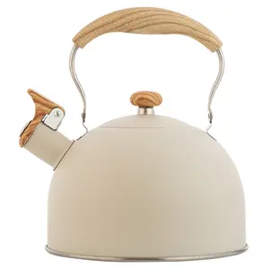 Whistling Tea Kettle Tea Pots 2.5L, Stainless Steel Kettle with Wood Pattern Folding Handle, Whistle Kettle for Tea Coffee