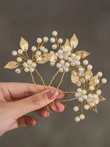 Faux Pearl Decorated Leaf Design Hair Pins, Elegant Fashionable Hair Accessories for Wedding Party Formal Occasions, Fashion Hair Accessories for Women