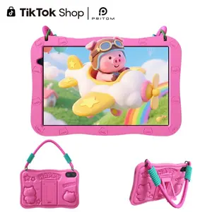 [New Arrivals] PRITOM Kids Tablet 10 inch Android 15 8GB RAM 32GB ROM Dual Cameras WiFi6 6000mAh Battery Protective Silicone Case Animal Flash Cards Educational Apps Toddler Gifts Stress Relief Case Pink/Blue MothersDay Gift