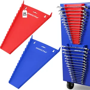2-Pack Magnetic Wrench Organizer, 32 SAE & Metric Slots Wrench Rack Holders, Tool Box Drawer-Fit Tool Storage Work Accessories