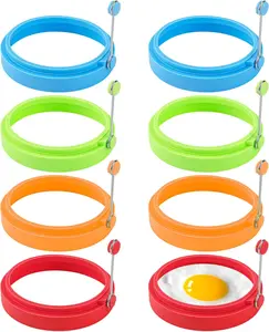 8Pcs 4-Inch Non-Stick Silicone Cooking Rings Mold for Perfect Round Eggs, Pancakes, Veggie Patties & More, Dishwasher Safe, BPA-Free (Red, Blue, Green, Orange)
