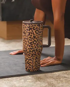 HydroJug Traveler 40oz Cheetah Cups Insulated Water Bottle with Flip-Top Straw Leak-Proof Seal Rubber Base Stainless Steel Construction Portable Hydration Companion for Men and Women Drinkware Flasks