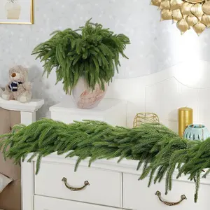 15-PCS Artificial Norfolk Pine Branch - Christmas Holiday Home Decor, Soft PVC Pine Needles, Hand-Rolled Foliage