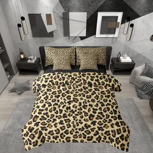 Feelyou 7-Piece Leopard Print Bed Comforter Set - Wildlife Motif Beige Yellow Black Bed-in-A-Bag with Breathable Soft Microfiber Cloth, Sheets & Queen Comforter Set Option, Multi-Size for Adults