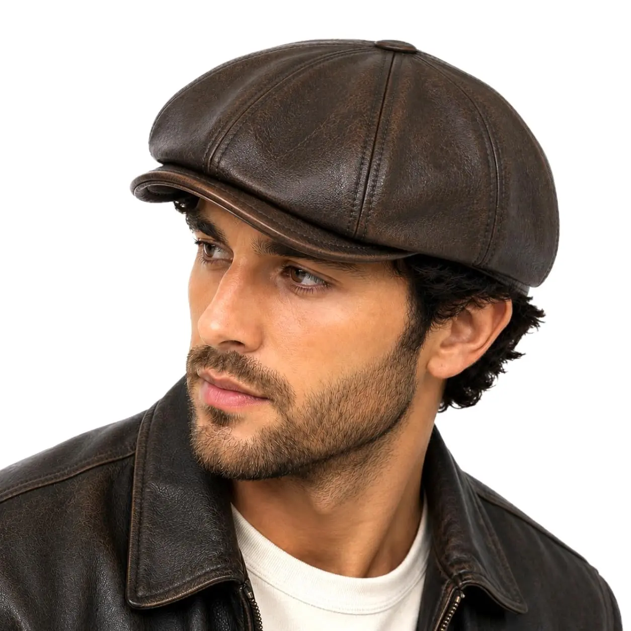 Men's Black Real Lambskin Classic Newsboy Cap - Cabbie Driving Style, Retro Look, Everyday Wear Hat