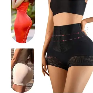 Black Nylon Women's Lace Panties Hip Lifting Tummy Tightening Nude Feeling Skin-friendly Breathable Body Shaping Compression Shapewear Womenswear Feminine High Waist