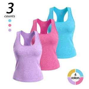 Hijesse Women's 3-Pack Sleeveless Vest, Solid Color, Square Collar, High Elasticity, Comfortable & Breathable, Quick-Dry, Machine Washable, 4 Colors