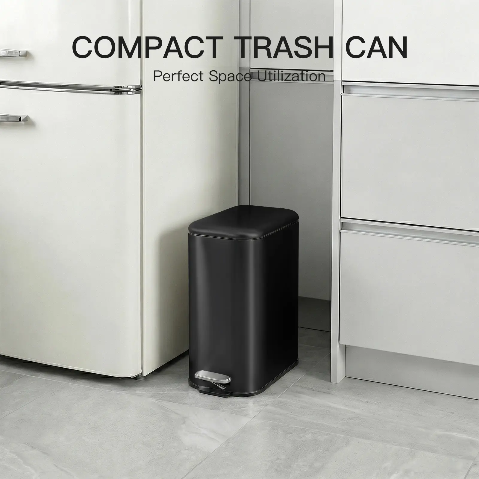 3.2 Gallon (12L) Compact Stainless Steel Indoor Trash Can, Step-On Pedal Design with Removable Inner Bucket and Portable Carry Handle, Slim Metal Waste Bin for Kitchen, Bathroom & Home Office, Available in Silver