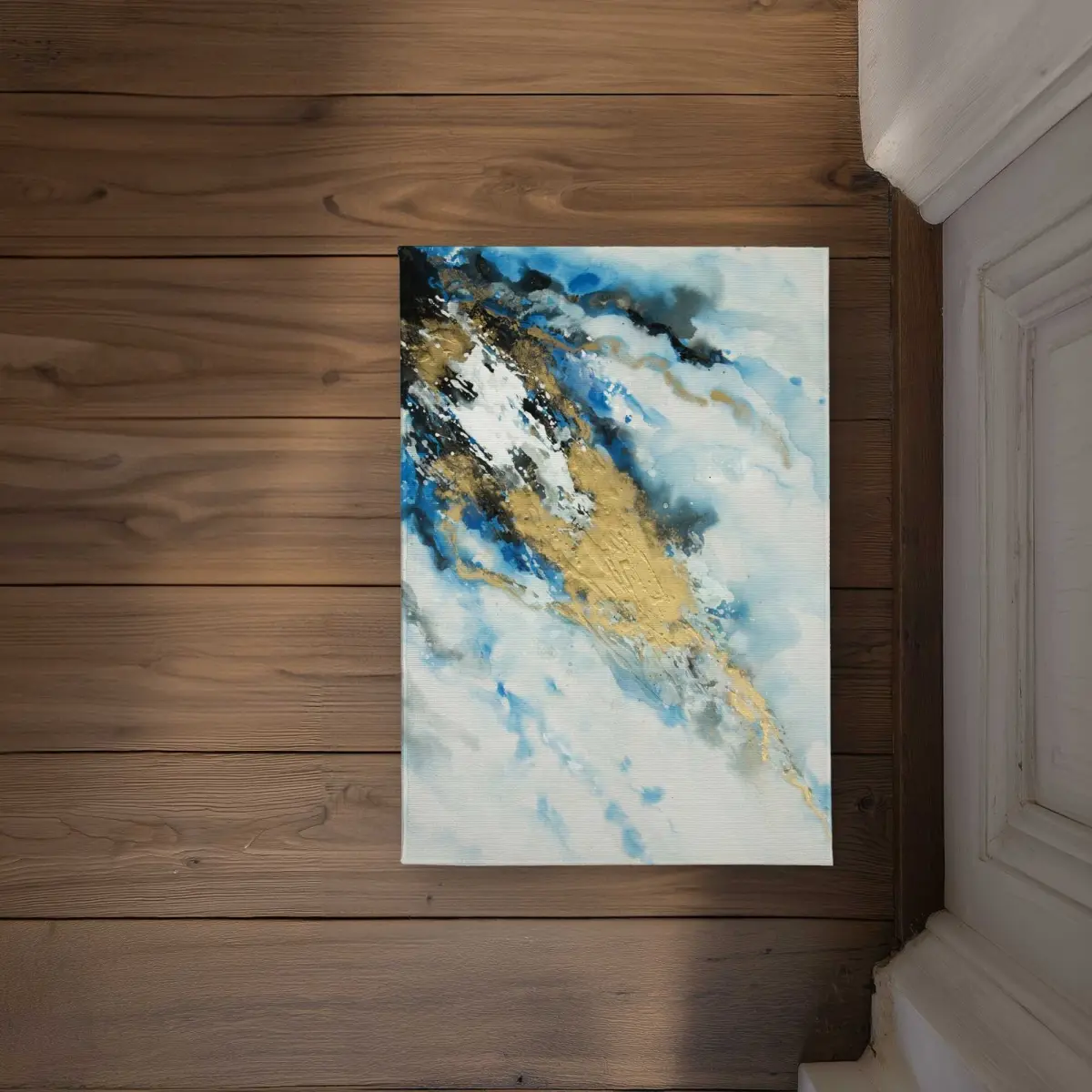 Begin Home Decor CODM17242ZS4S6 17 x 24 in. Blue & Gold Marble Door Mat - Shapes Abstract Home Decor