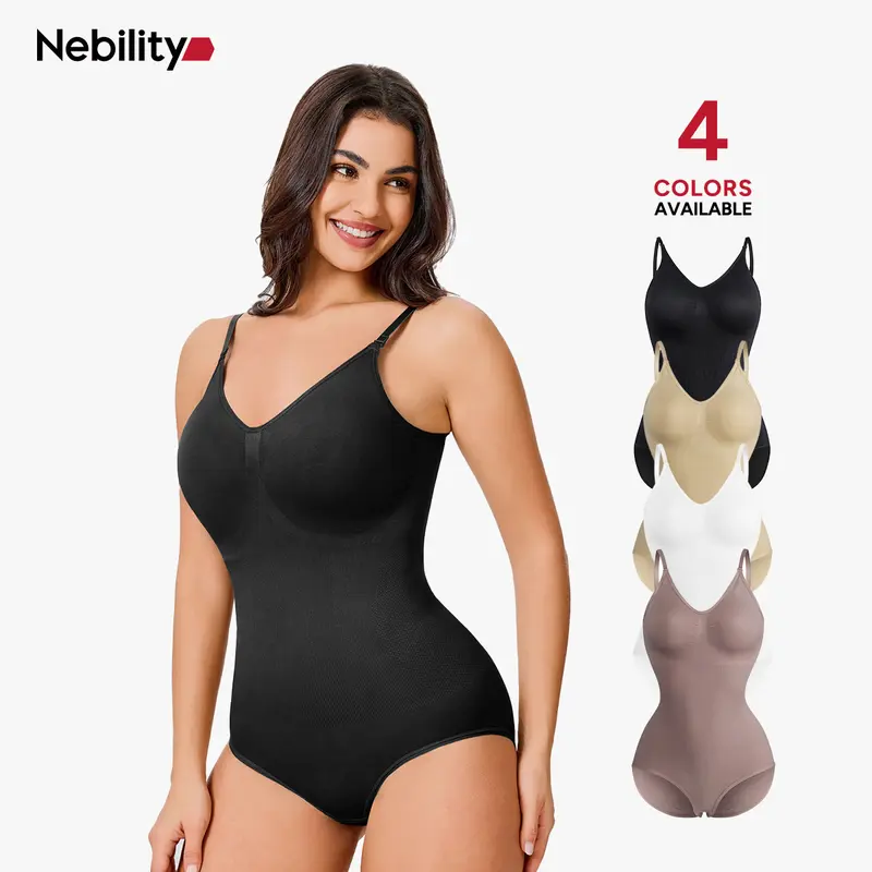 Nebility Soft Clothes for Women vneck basic comfortable seamless shapewear one piece simple fashion camisole sleeveless womenswear Tummy Control Bodysuit Stretchy Bodysuits Compression Minimalist