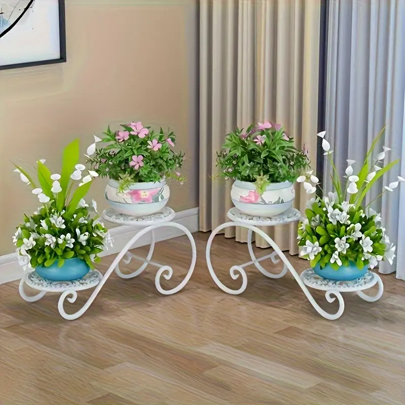 1pc Heavy-Duty Rustproof Metal 2-Tiered Plant Stand, Space-Saving Double-Tier Shelf for Home Office Patio Display, Modern Farmhouse Garden Decor, Indoor Outdoor Accessories Compatible with Flower Pots, Two-Tiered