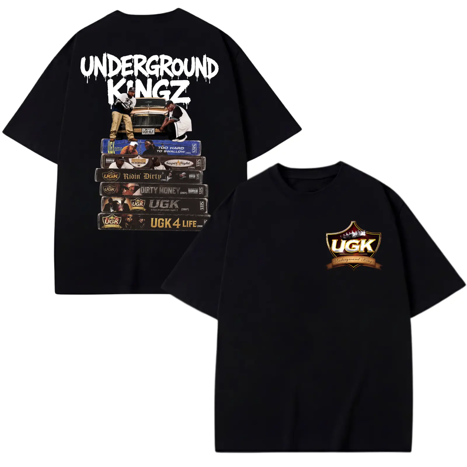 UGK Albums T-Shirt, Vintage Southern Hip Hop Music Shirt, Two Sided Rap Album Stack Design, Unisex Gift for UGK Fans