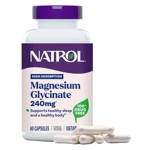 Natrol Magnesium Glycinate Supplements 240 mg - High Absorption - Calm Magnesium Glycinate for Sleep - 60 Capsules, 30 Day Supply