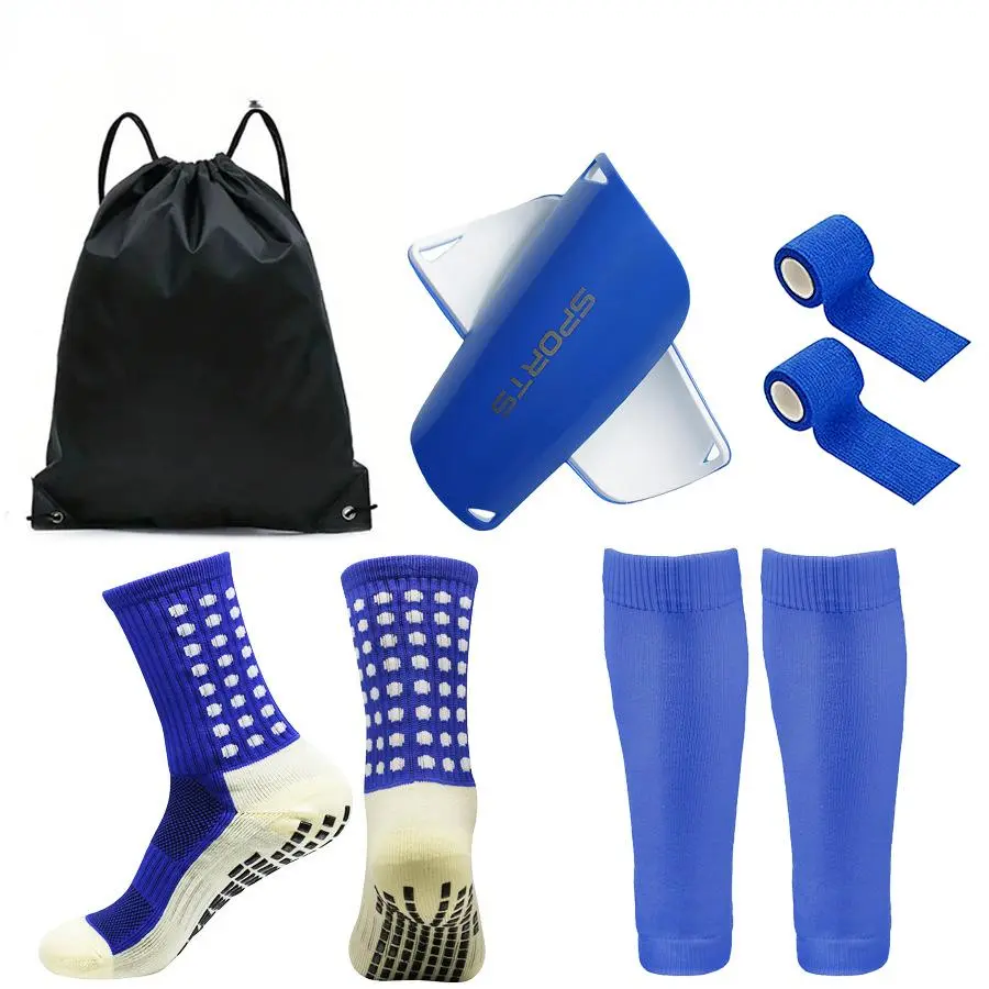 5-in-1 Soccer Shin Guard Kit - Non-Slip Grip Socks, Calf Supports, Shin Pads, Tape, Carry Bag for Youth Football Practice & Adult Use