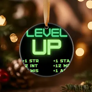 Christmas Ornaments Rick And Morty True Level Level Up Stats X-Mas New Year Holiday Gift For Friends Acrylic Circle Family