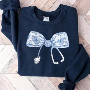 Nurse Coquette Toile bow Sweatshirt, Retro Nurse Shirts, RN, Unisex Stethoscope Crewneck Sweatshirt, Nursing School, Nurses Week Appreciation Shirt Sweater Crewneck Shirt T-shirt