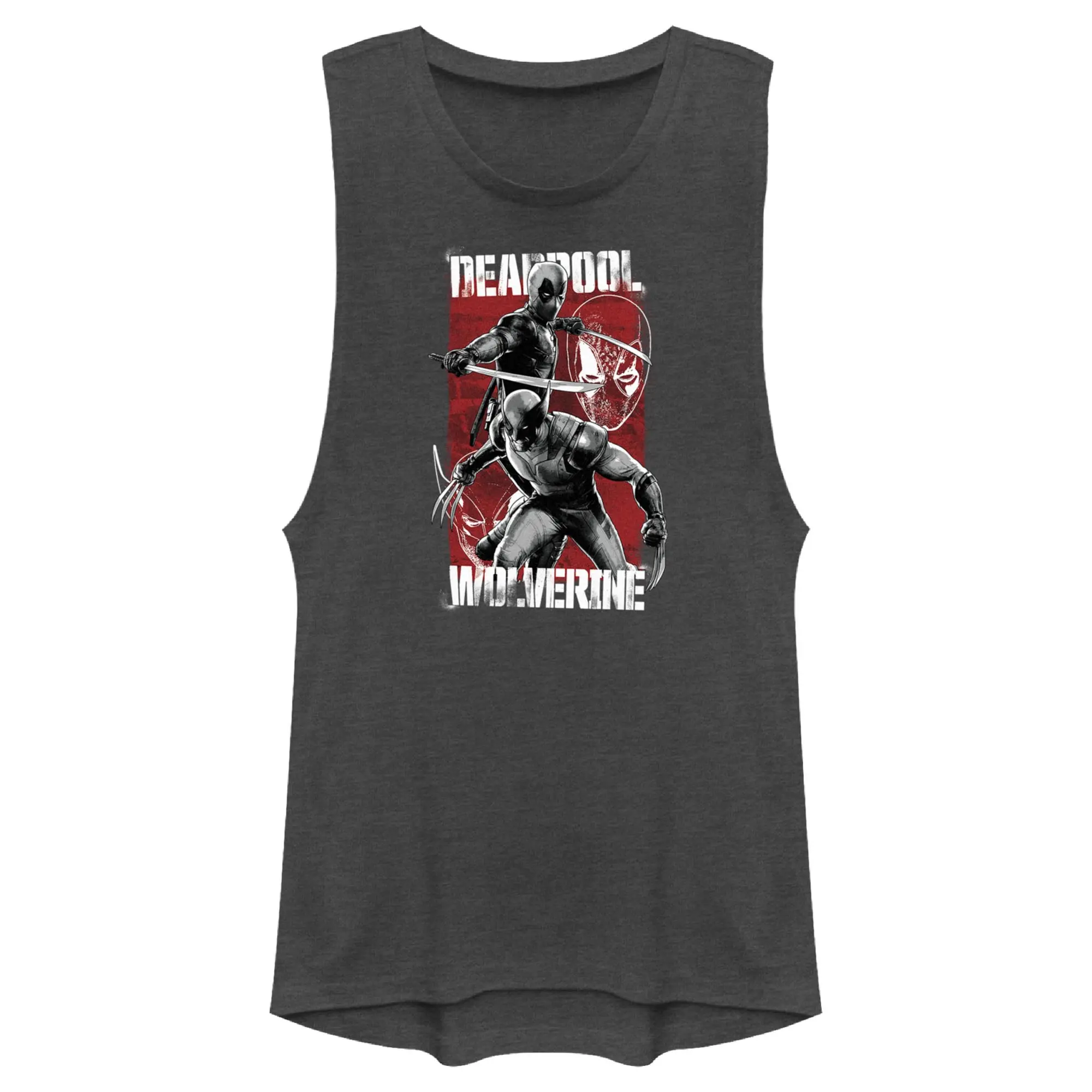 Women's Marvel Deadpool & Wolverine Grayscale Poses Sleeveless Tank Top, Festival Muscle Graphic Top, Distressed Casual All-Seasons Fashion Apparel