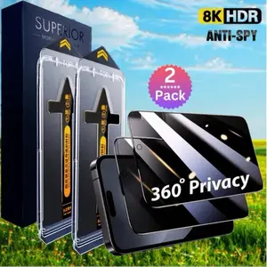 Superior Mobile 2 Pack Privacy Screen Protector for iPhone 16 15 14 13 12 11 Anti-Spy Tempered Glass HD Clear Film 8K HDR Anti-Spy Protection