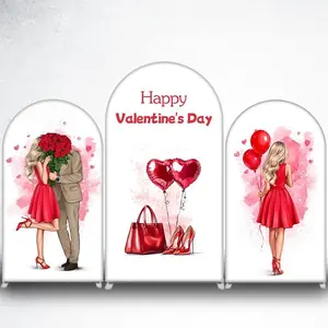 15-day Delivery Couple with Red Roses Arch Backdrop Cover for Valentine's Day and Wedding
