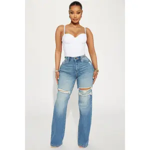 Remi Ripped Stretch Baggy Jeans - Medium Wash