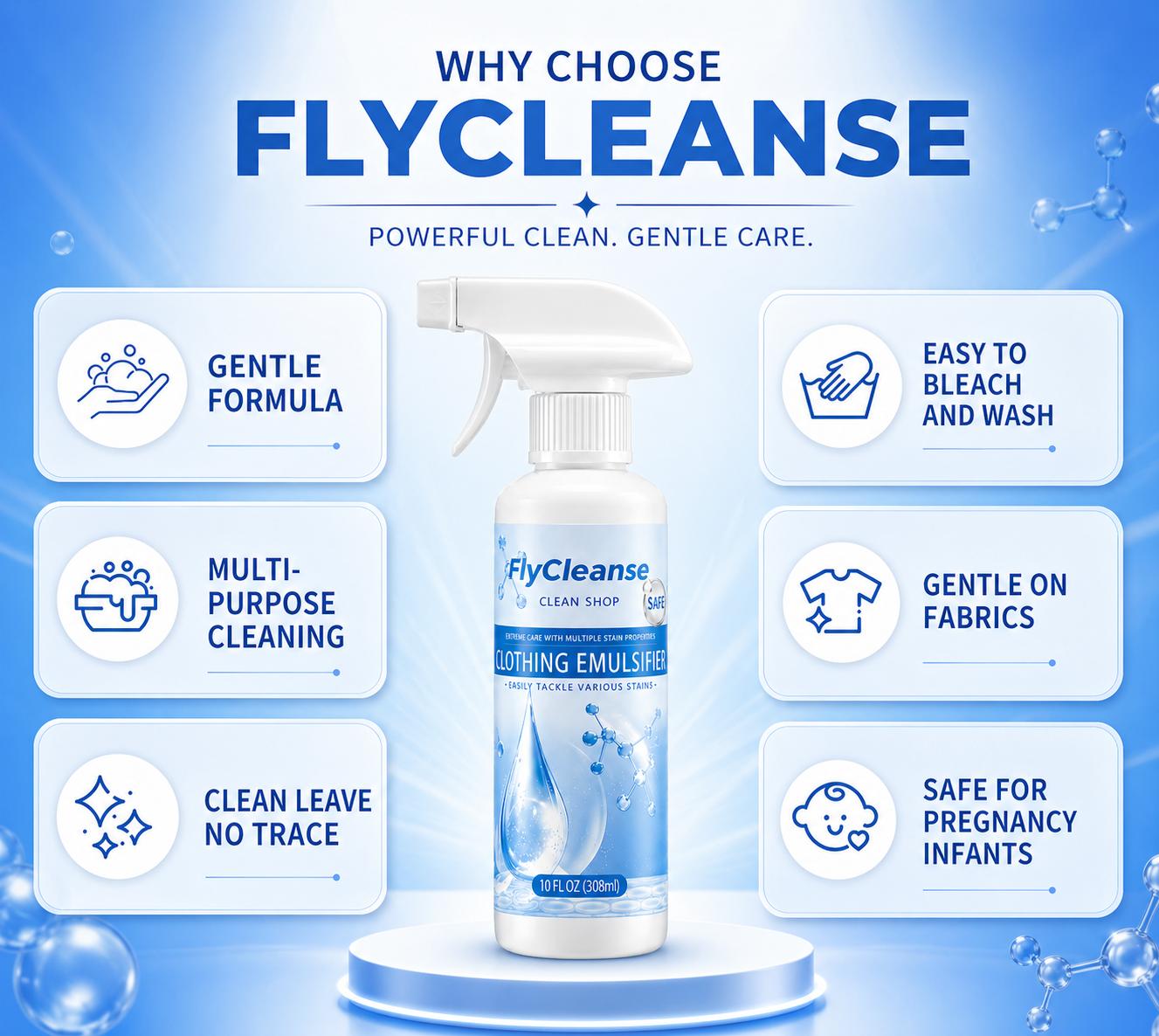 FlyCleanse Stain and Food Residue Cleaning Spray&mdash;An Essential for Home Cleaning and Care&mdash;Not for Dry Cleaning&mdash;Effective on food residue, grease, and coffee stains on clothing, underwear, and fabrics summervibes