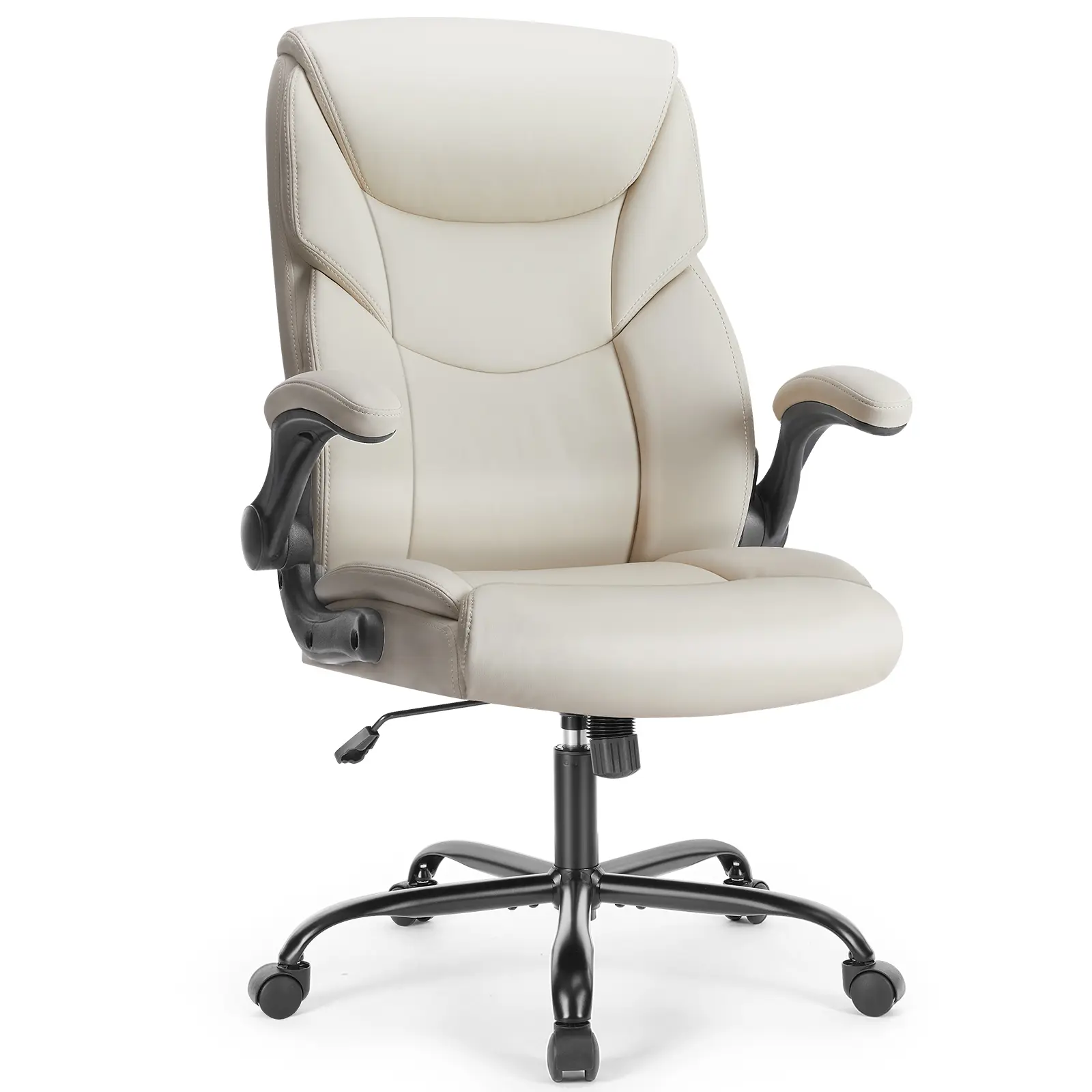 Sweetcrispy Ergonomic Height Adjustable Executive PU Leather Office Chair - Cushiony Seated Rotatable Durability Desk Chair with Flip-up Armrests, Swivel Task Design, Strong Metal Base, Office Accessories, Rotatable Desk Chairs