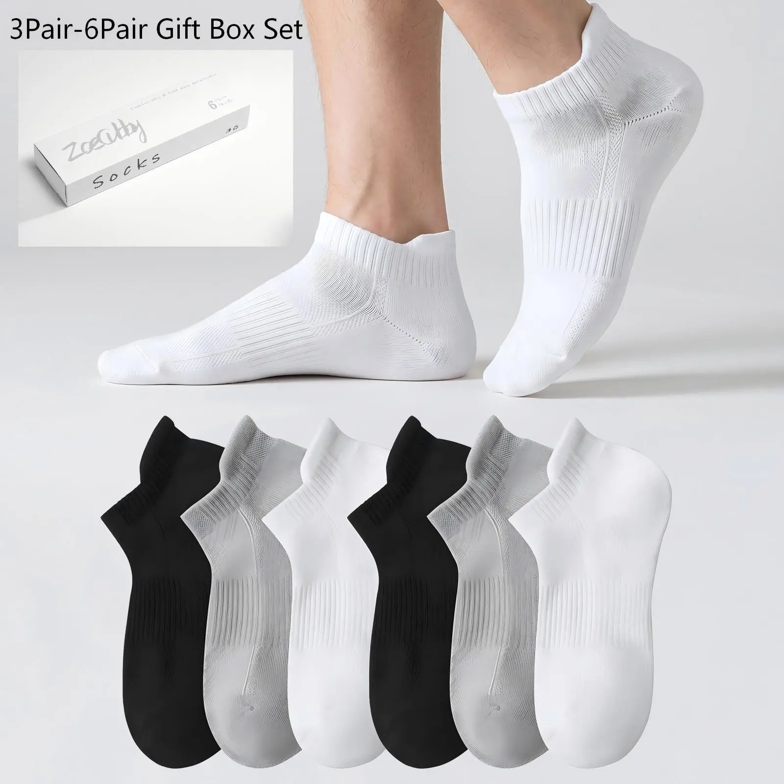 UnisexAll-Season No-Show Athletic Socks Moisture-Wicking Terry-Loop Cushion Non-Slip Design for Runners Gym Enthusiasts 3-Pair/ 6 pairs Gift Box Set Perfect  Summervibes move active socks,summervibes outdoorfun  grip socks,summerwins,'sdaygifts,campingess