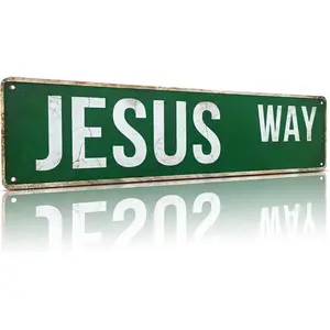 Jesus Way Vintage Aluminum Street Sign - 4"x16" Christian Home Decor Plaque - Inspirational Faith Gift for Adults - Ideal for Church, Prayer Room
