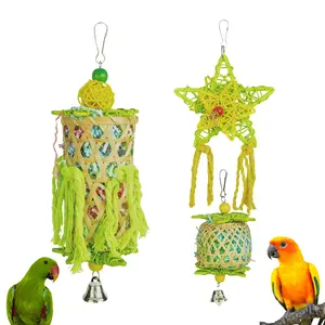 Habio 3 PCS Parrot Chewing Toy Set Colorful Woven Creative Bird Toys with Bells Shredded Paper Bird Chewing Toy Star Cylinder Hanging Toys for Small Parrots Budgies sun conures Natural Cage Enrichment, Toy with Bells parakeet cage accessory