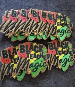 Black Teacher Magic Embroidery Patches - Red, Yellow & Green Edition, 2x2 in, Premium Thread, Iron-On Ready, Versatile for Tote & Jacket, Celebrate African Heritage