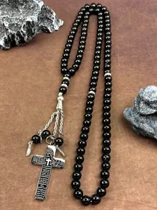 Christian Bible Cross Chain Necklace Stainless Steel Pendant for Men Women Silver Prayer Beads Chain Jesus Amulet Cross Design