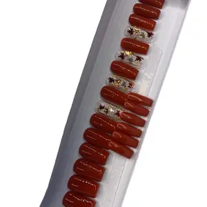 Falls In Rusty Red Handmade Gel Press Ons Set of 20-24 with Complete Application Kit - Nail, Nail Art