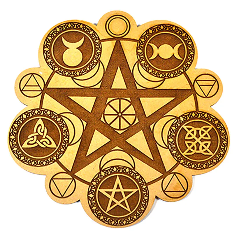 8" Pagan Crystal Grid — Sacred Geometry Board for Ritual &amp; Manifestation