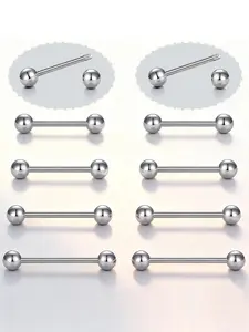 8pcs Tongue Bars, 14g Stainless Steel Tongue Piercing Jewelry, Industrial Barbells for Women, Body Piercing Accessories, Labret