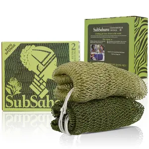 SubSahara Authentic African Net Sponge - 2 Pieces Exfoliating Scrubber for All Skin Types, Bath Sponge for Face & Body, Travel Portable, Durable, Gentle Exfoliation