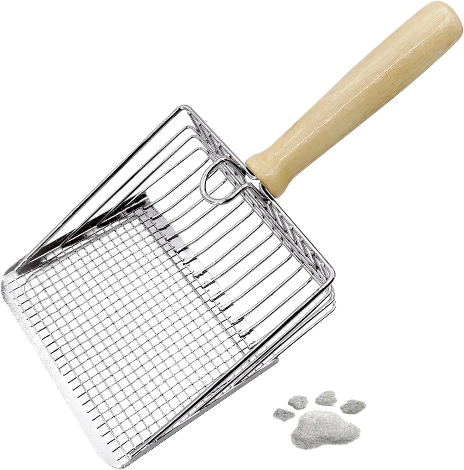 Litter Scooper with Wooden Handle, Metal Litter Scoop, Sturdy Litter Cleaner Corner Shovel, Cat Litter Scoop, Metal Scooper & Speed Sifter Deep Shovel Scoop Filter for Litter Box