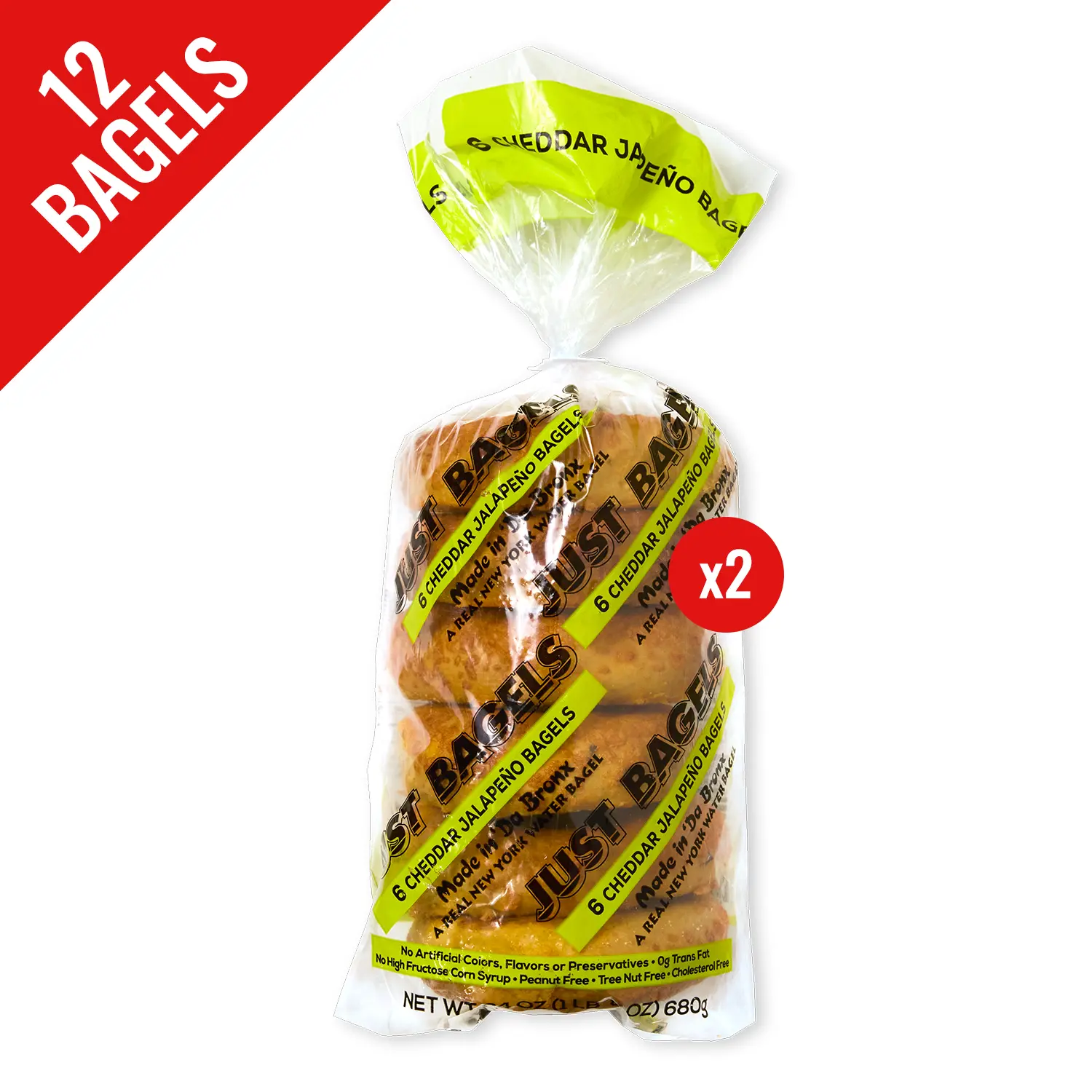 Just Bagels Cheddar Jalapeno Bagels 2 Packs Of 6 Non-GMO Authentic New York Style Chewy Crunchy Bagels Made in Da Bronx