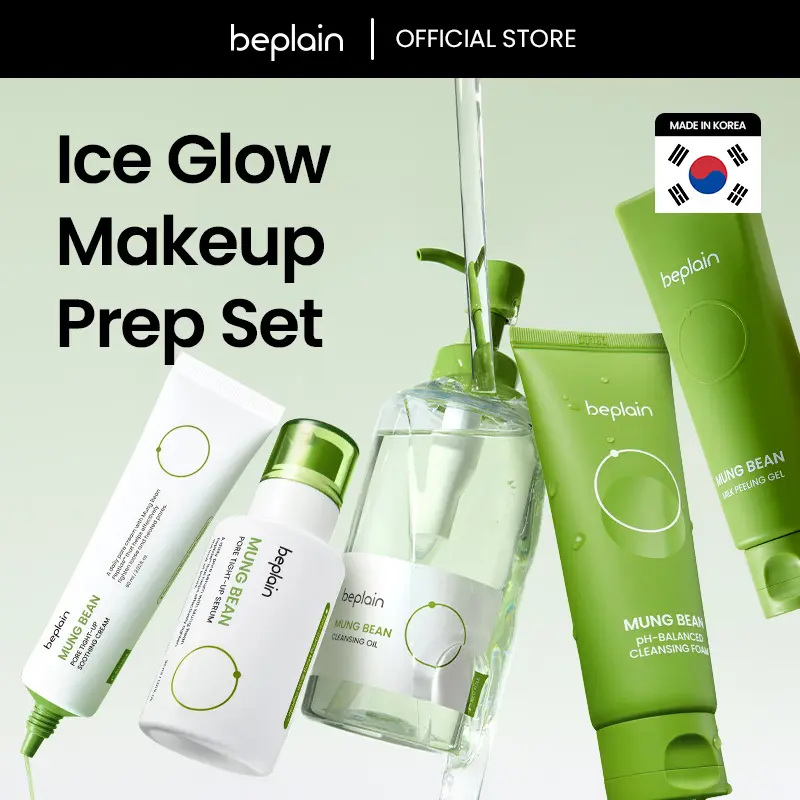 Mung Bean Poreless Texture Reset 5PC Skincare Set - Gentle, Soothing, Calming Cleansing Oil, Cleansing Foam, Peeling Gel, Dewy Lightweight Facial Serum & Moisturizing Cream for Daily Use