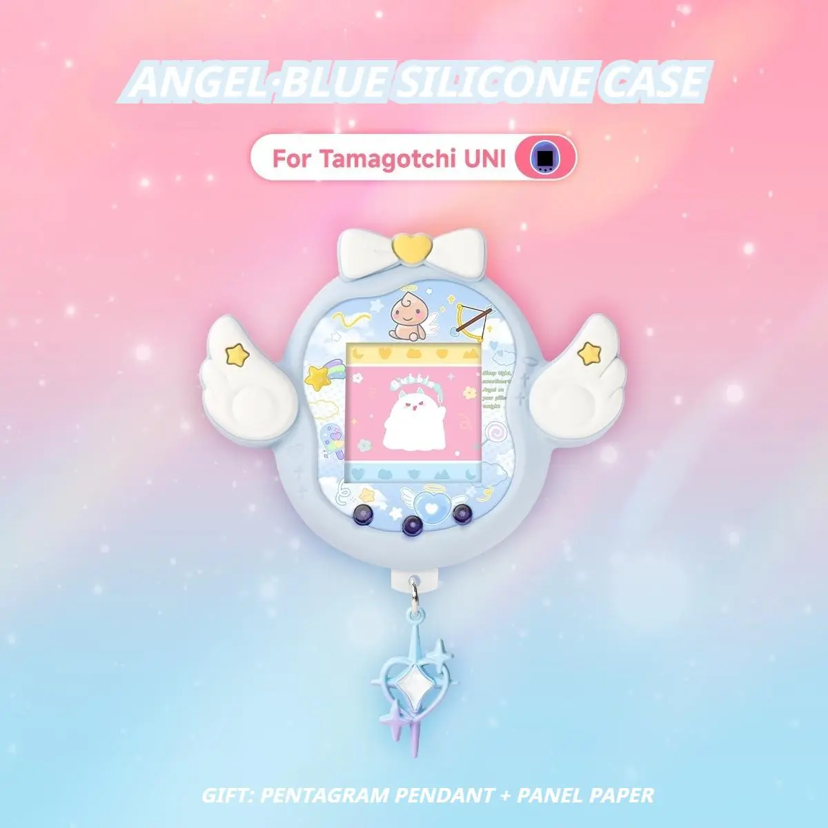 Cute Angel and Devil Theme For Tamagotchi Uni Silicone Protective Case with Panel Paper and Dust Plug
