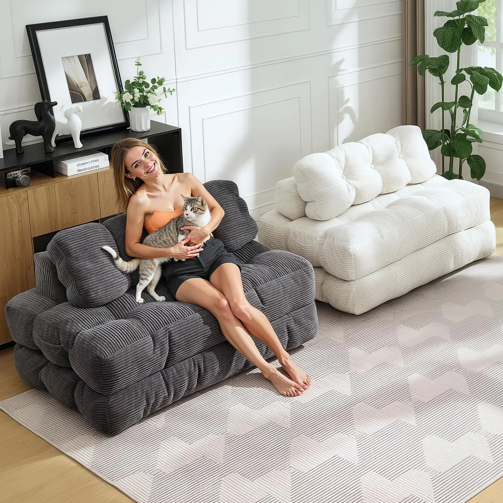 3-in-1 Convertible Folding Sofa Bed Sleeper Chair with Pillow - Collapsible Mattress & Back Support - Compact Floor Couch for Living Room, Bedroom, Dorm - Comfortable Ottoman Bed