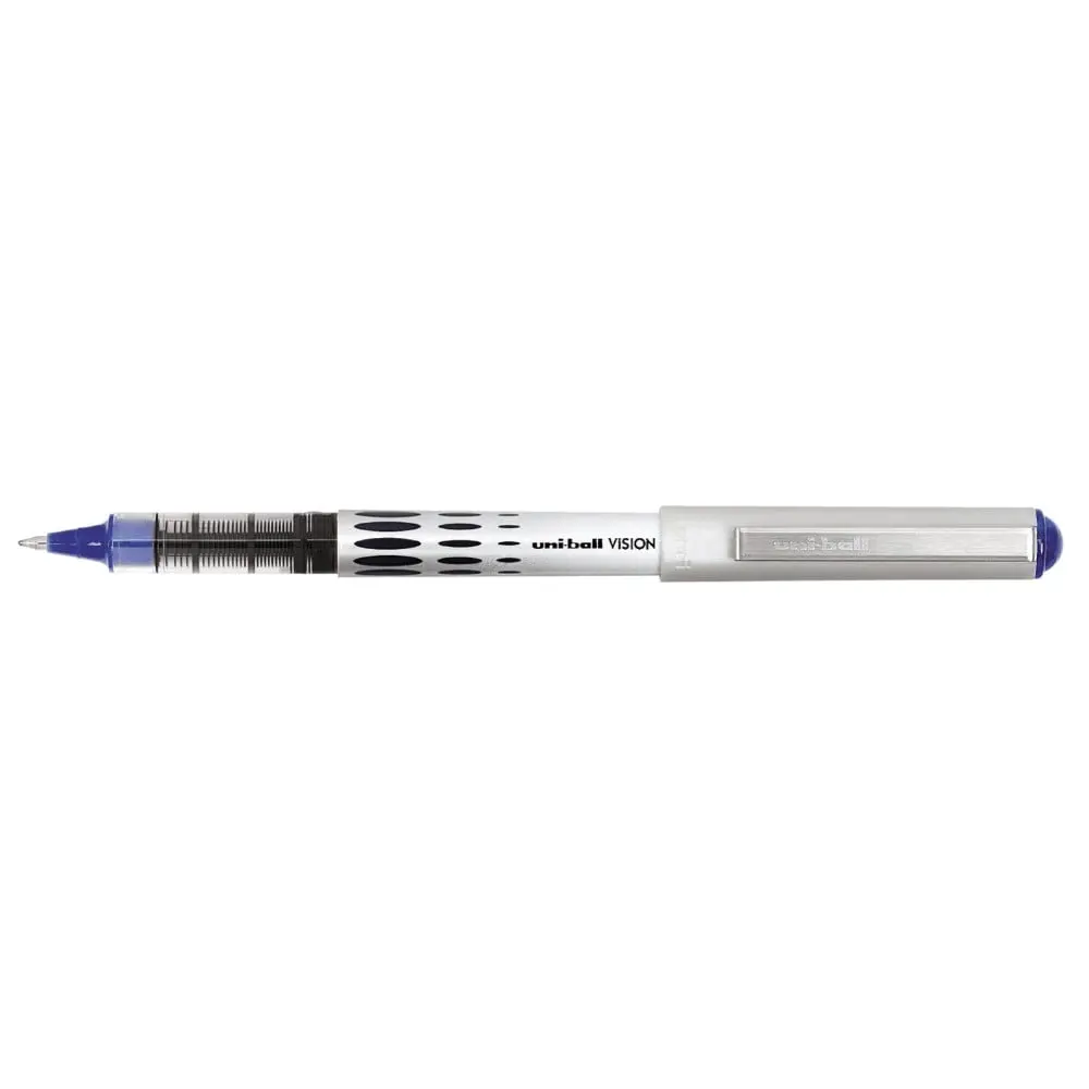 Uni-ball Vision Series Waterproof Rollerball Pen - 0.5mm Micro Tip, Stainless Steel Component, Archival Quality Smooth Flow Ink, Refilling Capability, Blue Pen & Refill, Waterproof Ink
