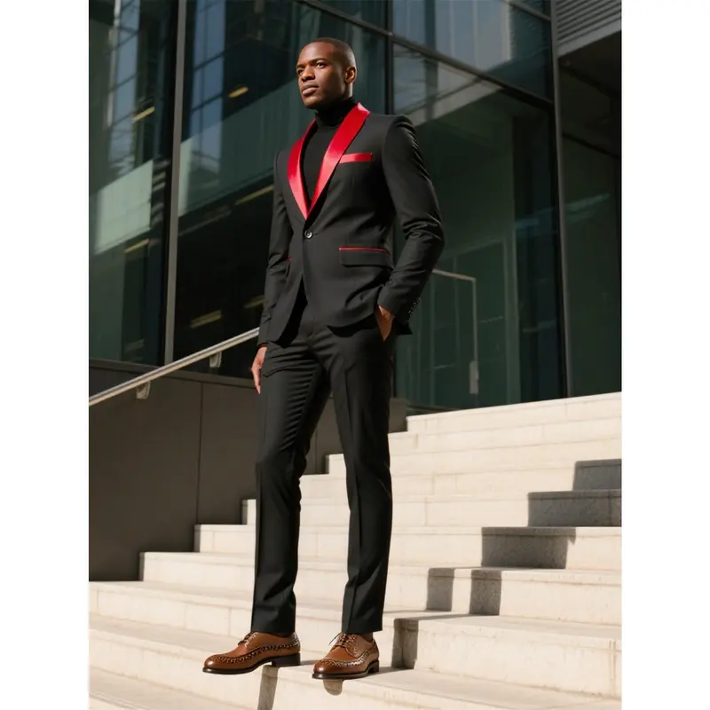 Red Velvet suit with black shirt men - TikTok Shop