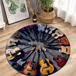 Guitar Melody Round Rug, Music Style Design, High-Quality Faux Wool Material, Soft Comfortable, Multiple Guitar Patterns, Durable Non-Slip Mat for Music Room