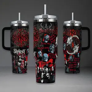 Slipknot Band Tumbler, Duality Nonagram Goat 40oz Cup with Handle, Heavy Thrash Metal Rock 20oz Stainless Steel Travel Mug, Iowa Music Fan Gift, Slipknot Inspired Insulated Tumbler Featuring Epic Red Pentagram Design.