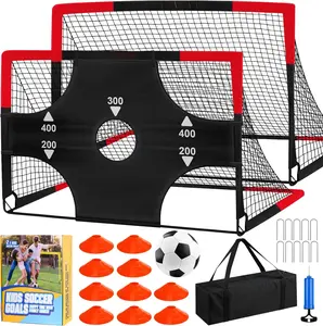 Kids Soccer Goals for Backyard Set of 2, 6x4 ft Portable Toddler Soccer Goal Training Equipment with Soccer Target, Ball, Cones, Soccer Net for Kids Age 3-5 6-8 8-12 10-12-14 Outdoor Sports Games Gift