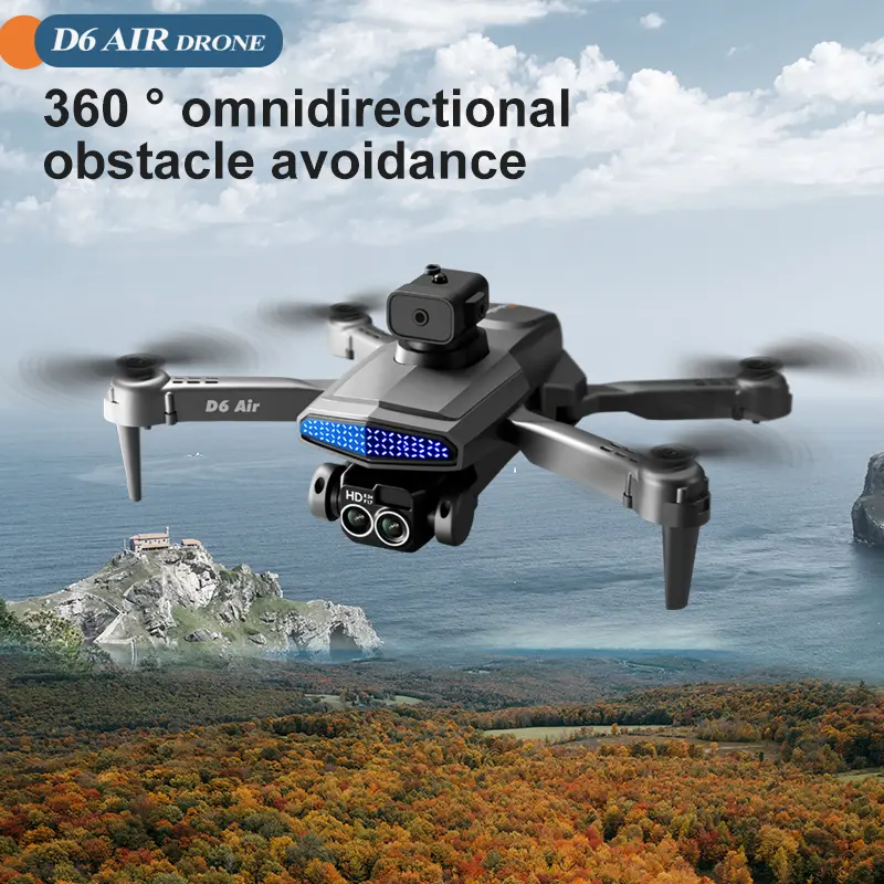 D6 Air Drone with 540° Obstacle Avoidance, HD Dual Camera 50X Zoom, Foldable FPV Quadcopter with 90° Adjustable Lens, 120° Wide Angle for Aerial Photography, Best Drone for Beginners & Adults