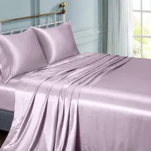 Satin Twin Silky Satin Lavender Sheet, 1 Deep Pocket Sheet + 1 Flat Sheet + 1 Pillowcases