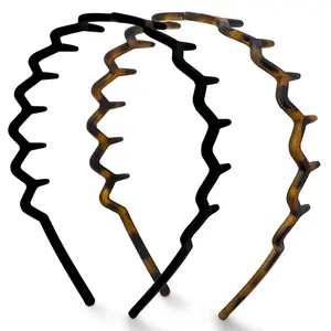 Zig Zag Headbands for Women Non Slip Comb Headband with Teeth 2 pcs Tortoise & Black Fashion Hair Accessories Gift for Her Comfortable Fit Secure Hold