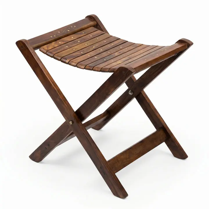 Handcrafted Sheesham Wood Folding Side Table - Premium Portable Accent Table with Rustic Walnut Finish for Indoor-Outdoor Living Room, Small Spaces Use